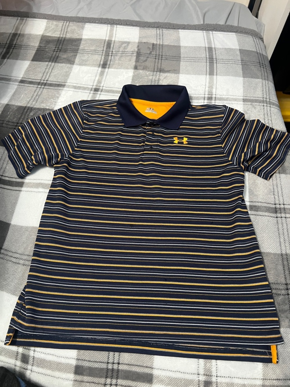 Under Armour Navy and Yellow Striped Polo for Kids